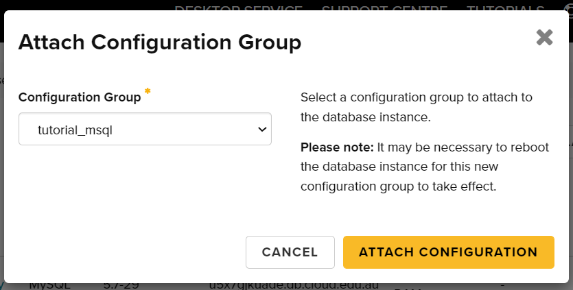 Attach Configuration Group Dialog