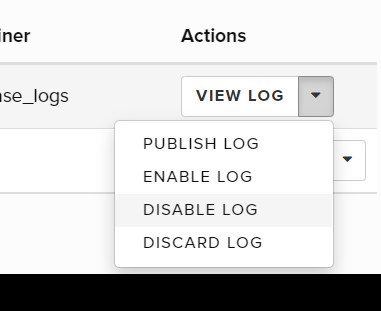 Database log tab page with disable