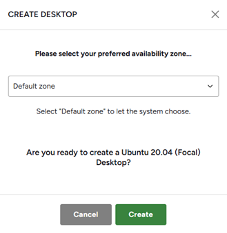 Create Desktop window asking to select availability zone